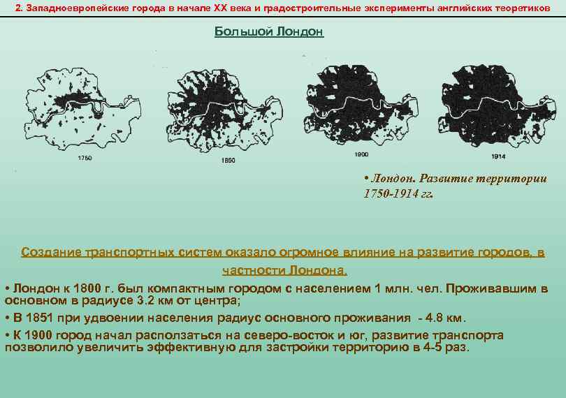 2. Западноевропейские города в начале XX века и градостроительные эксперименты английских теоретиков Большой Лондон