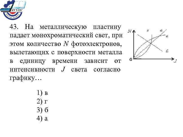 43. На металлическую пластину падает монохроматический свет, при этом количество N фотоэлектронов, вылетающих с