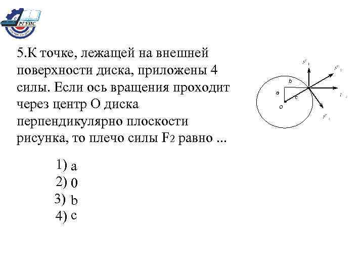 5. К точке, лежащей на внешней поверхности диска, приложены 4    b