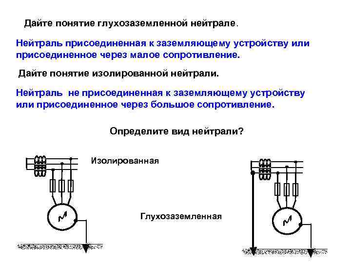  Дайте понятие глухозаземленной нейтрале.  Нейтраль присоединенная к заземляющему устройству или присоединенное через