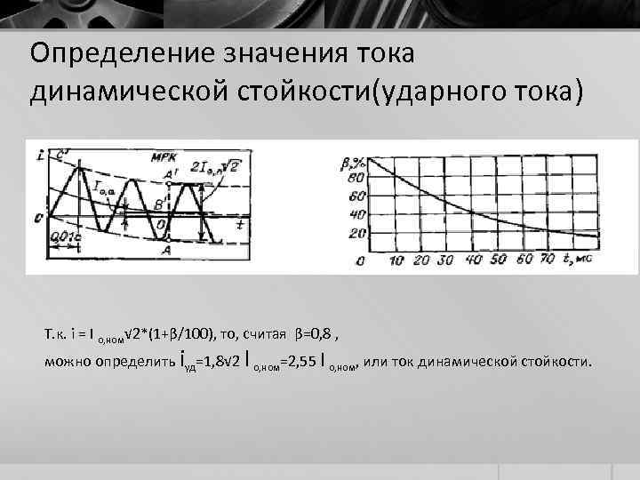 Определение значения тока динамической стойкости(ударного тока) Т. к. i = I о, ном√ 2*(1+β/100),