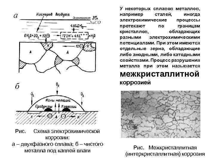 У некоторых сплавов металлов, например сталей, иногда электрохимические процессы протекают по границам кристаллов, обладающих