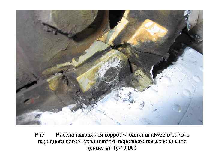 Рис. Расслаивающаяся коррозия балки шп. № 55 в районе переднего левого узла навески переднего