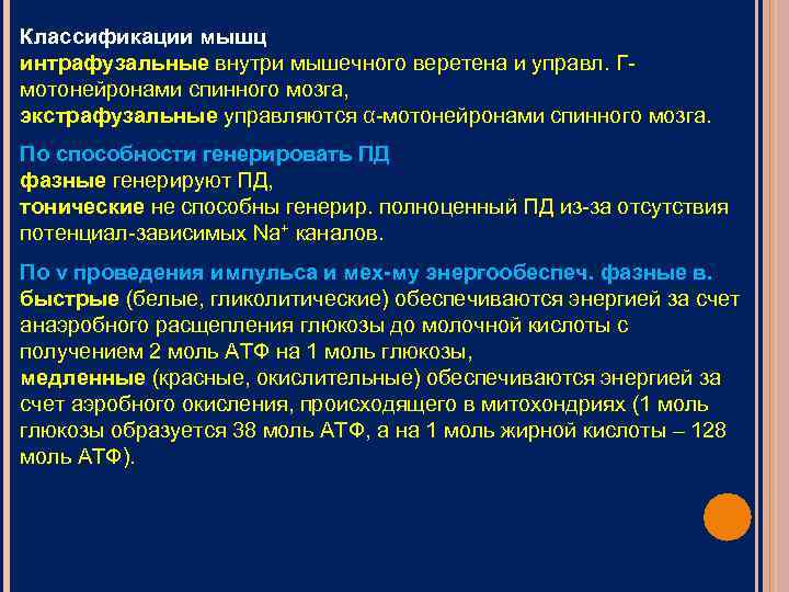 Классификации мышц интрафузальные внутри мышечного веретена и управл. Γ- мотонейронами спинного мозга, экстрафузальные управляются
