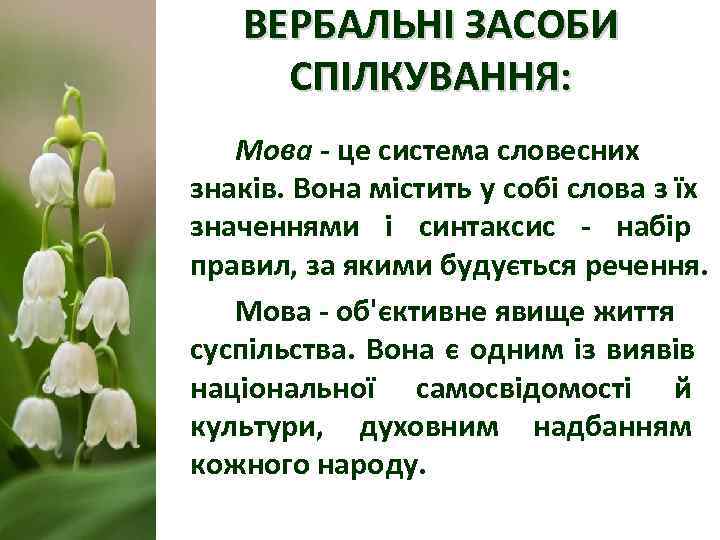   ВЕРБАЛЬНІ ЗАСОБИ СПІЛКУВАННЯ: Мова - це система словесних знаків. Вона містить у