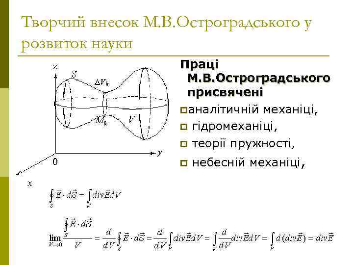 Творчий внесок М. В. Остроградського у розвиток науки    Праці  