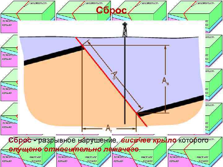      Сброс - разрывное нарушение, висячее крыло которого опущено относительно