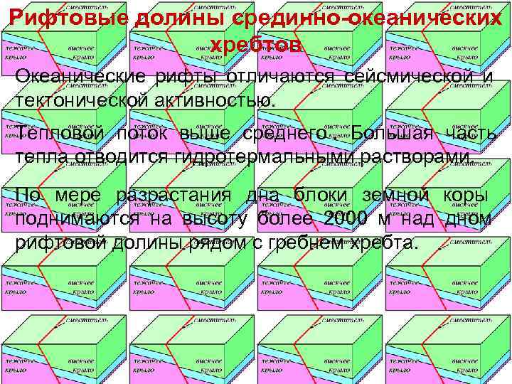 Рифтовые долины срединно-океанических    хребтов Океанические рифты отличаются сейсмической и тектонической активностью.