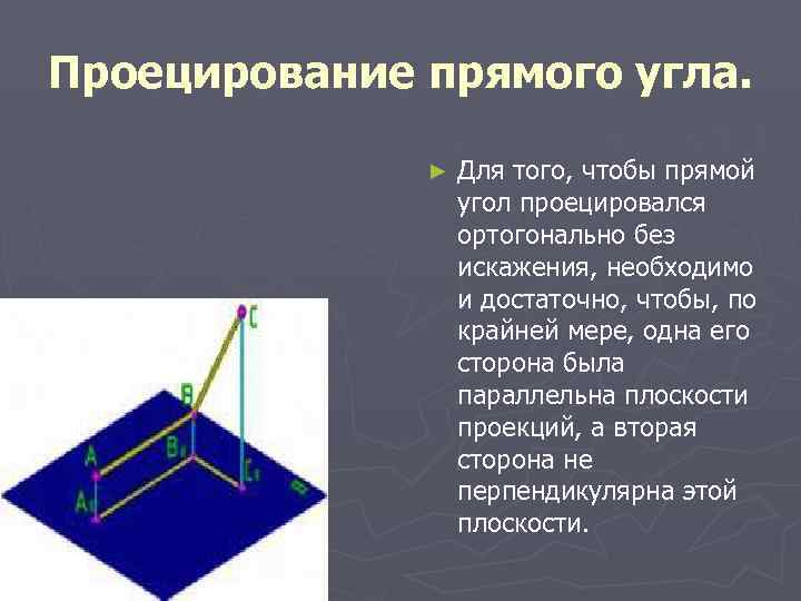Проецирование прямого угла.   ►  Для того, чтобы прямой   