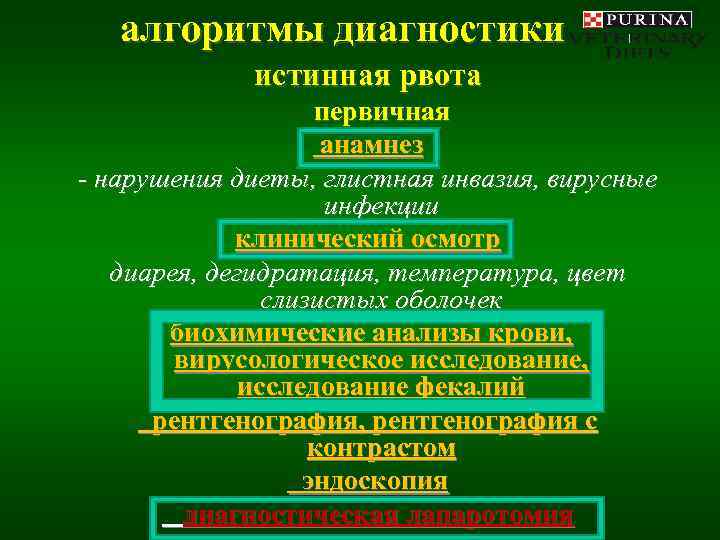   алгоритмы диагностики   истинная рвота     первичная 