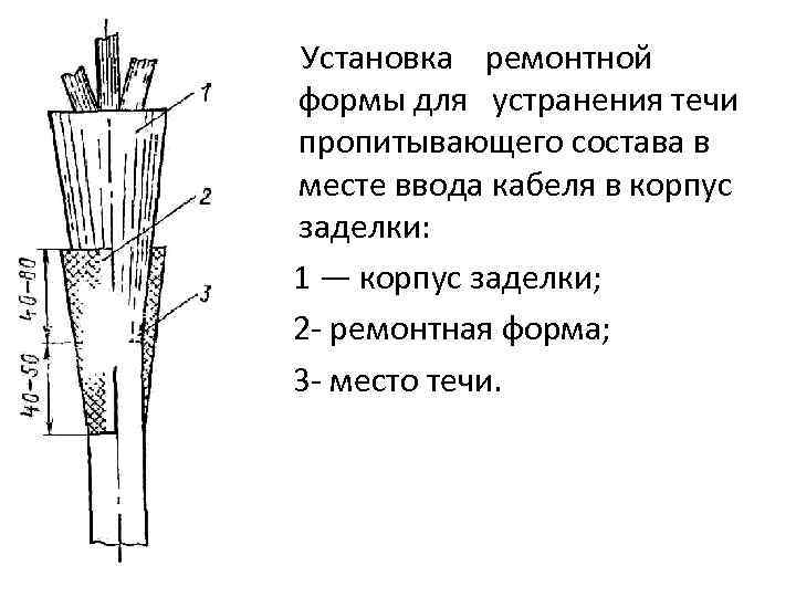 Установка ремонтной формы для устранения течи пропитывающего состава в месте ввода кабеля в корпус