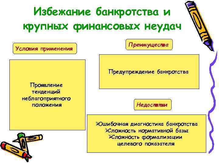   Избежание банкротства и  крупных финансовых неудач     