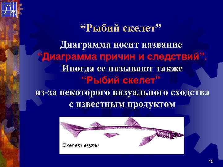    “Рыбий скелет”  Диаграмма носит название “Диаграмма причин и следствий”. 