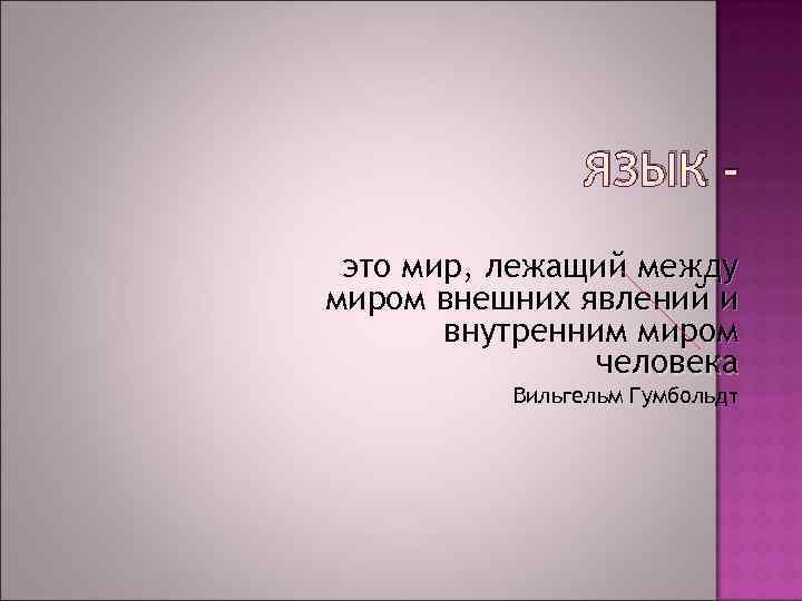     ЯЗЫК - это мир, лежащий между миром внешних явлений и