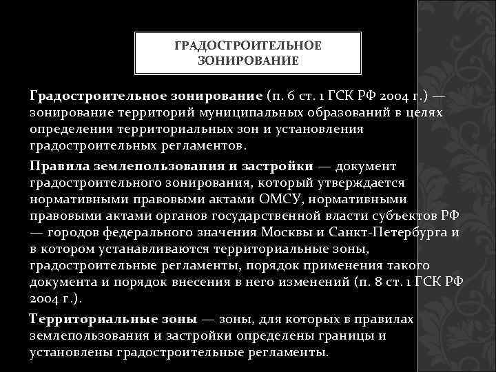      ГРАДОСТРОИТЕЛЬНОЕ     ЗОНИРОВАНИЕ Градостроительное зонирование (п.