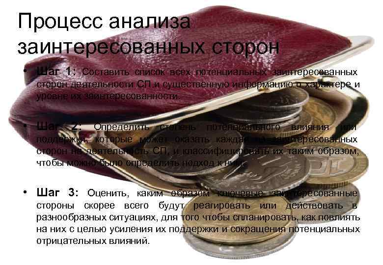 Процесс анализа заинтересованных сторон • Шаг 1: Составить список всех потенциальных заинтересованных  