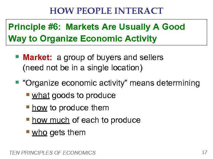   HOW PEOPLE INTERACT Principle #6: Markets Are Usually A Good Way to