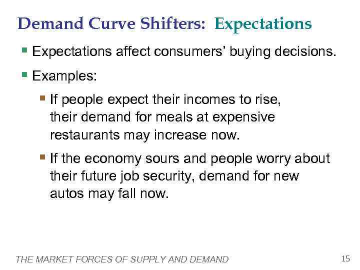 Demand Curve Shifters: Expectations § Expectations affect consumers’ buying decisions.  § Examples: §