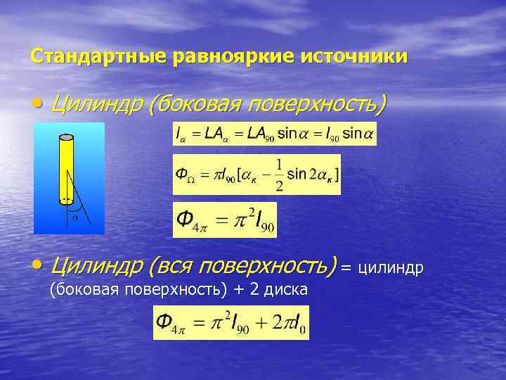 Стандартные равнояркие источники  • Цилиндр (боковая поверхность) • Цилиндр (вся поверхность) = цилиндр