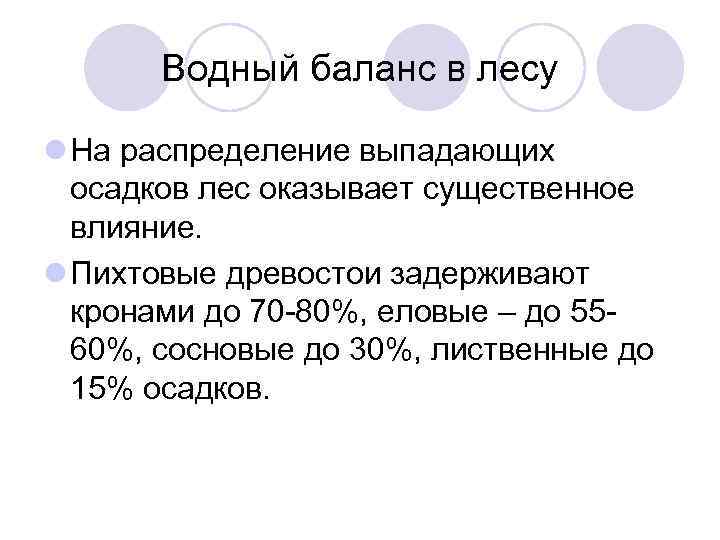   Водный баланс в лесу l На распределение выпадающих  осадков лес оказывает
