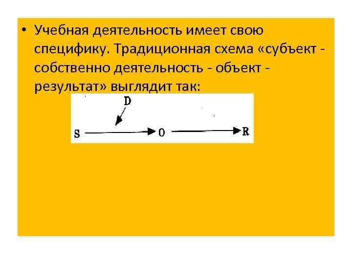  • Учебная деятельность имеет свою  специфику. Традиционная схема «субъект -  собственно