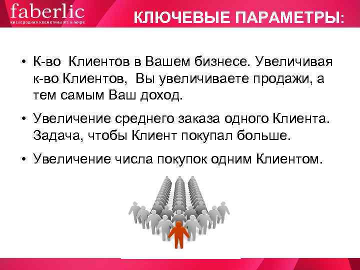     КЛЮЧЕВЫЕ ПАРАМЕТРЫ:  • К во Клиентов в Вашем бизнесе.