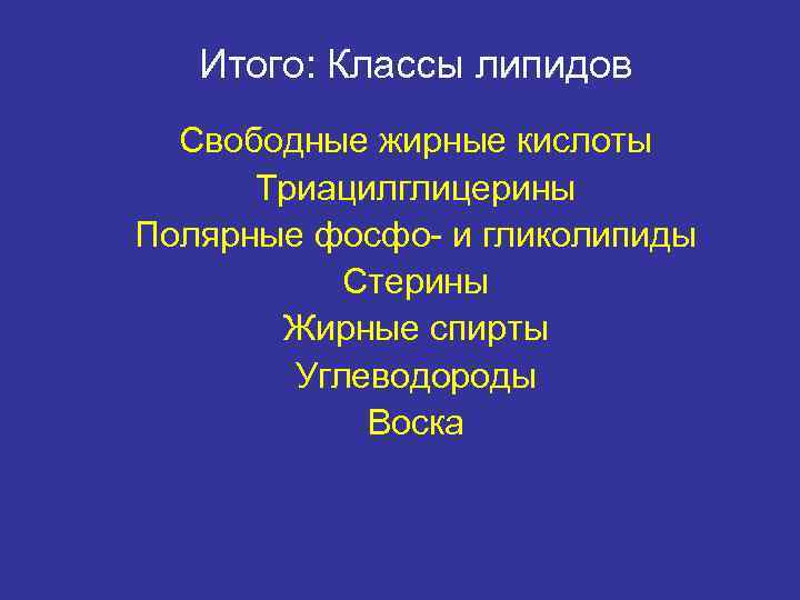  Итого: Классы липидов  Свободные жирные кислоты  Триацилглицерины Полярные фосфо- и