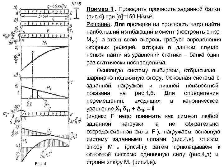 Пример 1. Проверить прочность заданной балки (рис. 4) при [σ]=150 Н/мм 2. Решение. Для