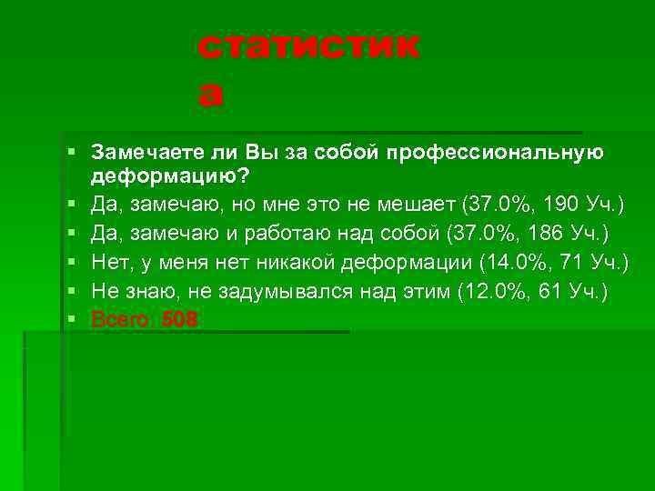  статистик   а § Замечаете ли Вы за собой профессиональную 