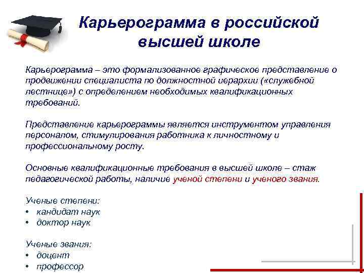   Карьерограмма в российской   высшей школе Карьерограмма – это формализованное графическое
