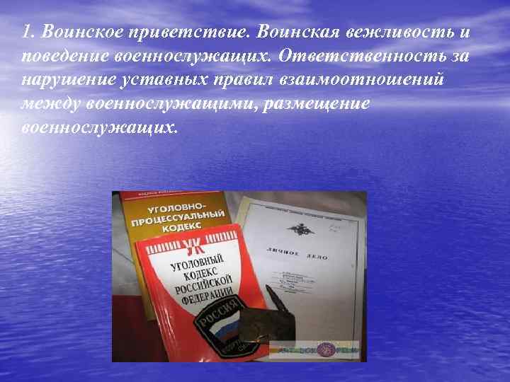 1. Воинское приветствие. Воинская вежливость и поведение военнослужащих. Ответственность за нарушение уставных правил взаимоотношений