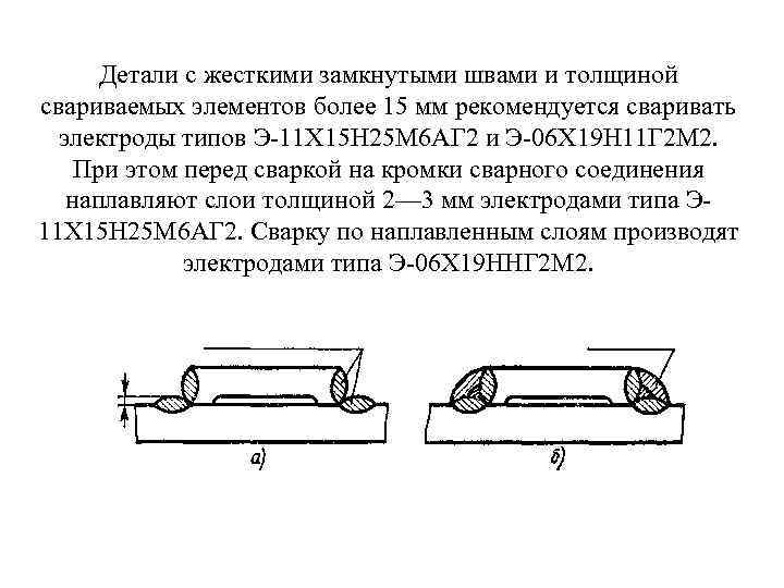  Детали с жесткими замкнутыми швами и толщиной свариваемых элементов более 15 мм рекомендуется