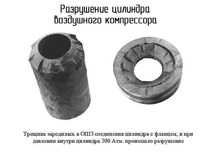 Трещина зародилась в ОШЗ соединения цилиндра с фланцем, и при давлении внутри цилиндра 200
