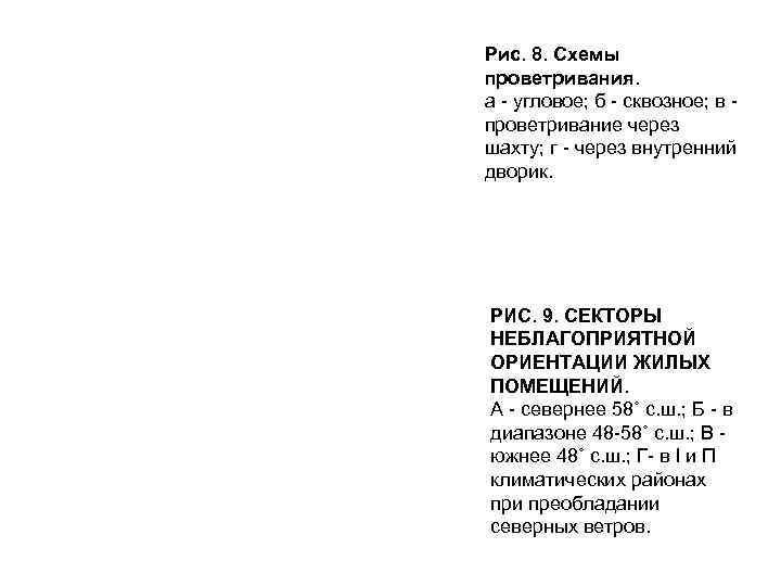 Рис. 8. Схемы проветривания. а - угловое; б - сквозное; в - проветривание через
