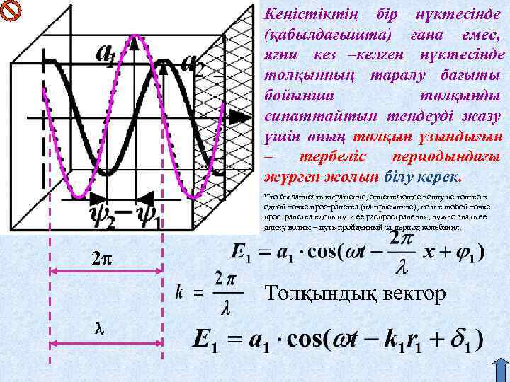  Кеңістіктің бір нүктесінде (қабылдағышта) ғана емес,  яғни кез –келген нүктесінде толқынның таралу