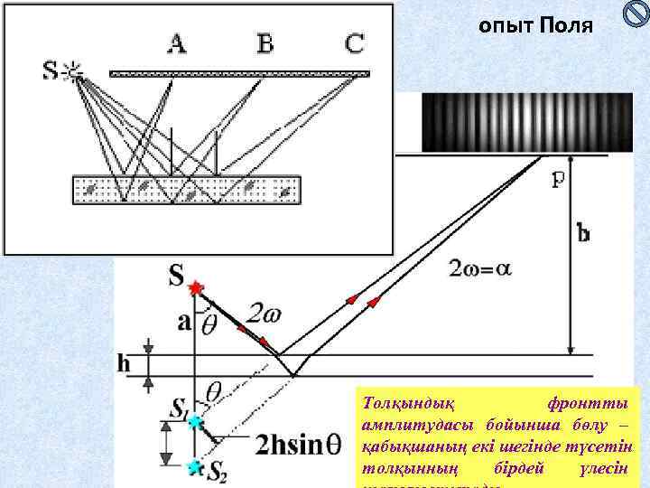   опыт Поля Толқындық  фронтты амплитудасы бойынша бөлу – қабықшаның екі шегінде