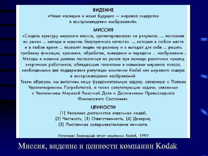 Миссия, видение и ценности компании Kodak Миссия, видение и ценности компании Kodak