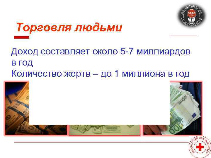 Торговля людьми Доход составляет около 5 -7 миллиардов в год Количество жертв – до