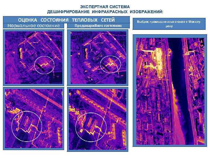 ЭКСПЕРТНАЯ СИСТЕМА ДЕШИФРИРОВАНИЕ ИНФРАКРАСНЫХ ИЗОБРАЖЕНИЙ: ОЦЕНКА СОСТОЯНИЯ ТЕПЛОВЫХ СЕТЕЙ Предаварийное состояние Нормальное состояние Выброс