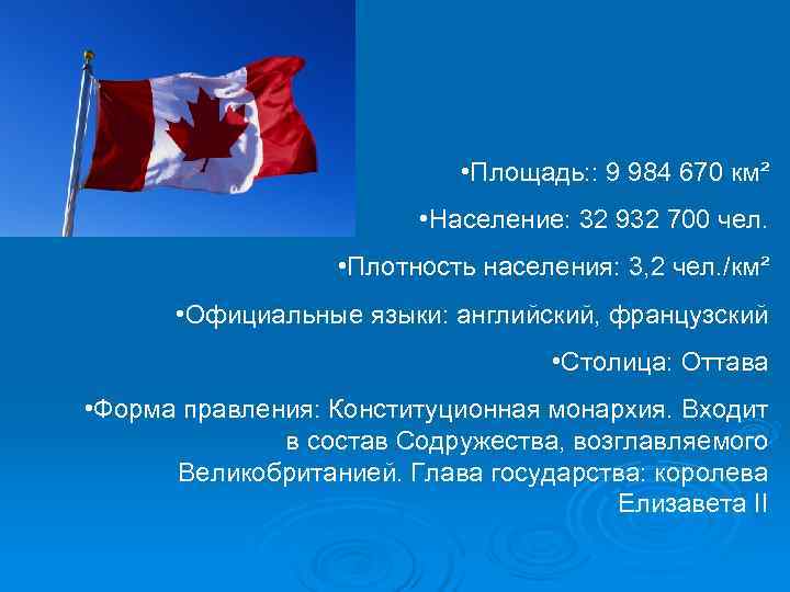      • Площадь: : 9 984 670 км²  