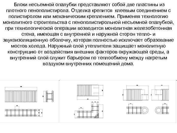 Блоки несъемной опалубки представляют собой две пластины из плотного пенополистирола. Отделка крепится клеевым соединением