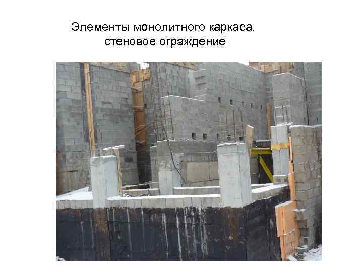 Элементы монолитного каркаса, стеновое ограждение 