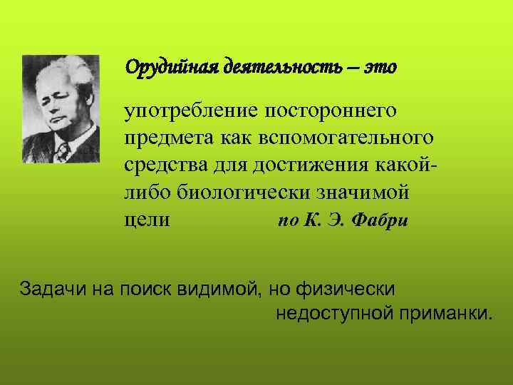    Орудийная деятельность – это  употребление постороннего  предмета как вспомогательного