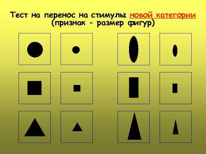 Тест на перенос на стимулы новой категории (признак - размер фигур) 