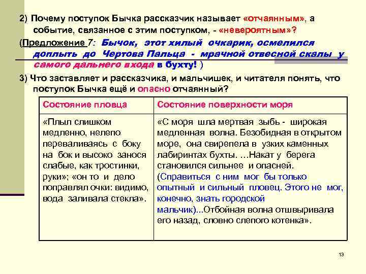 2) Почему поступок Бычка рассказчик называет «отчаянным» , а событие, связанное с этим поступком, 2) Почему поступок Бычка рассказчик называет «отчаянным» , а событие, связанное с этим поступком,