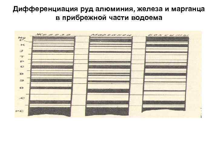 Дифференциация руд алюминия, железа и марганца   в прибрежной части водоема 