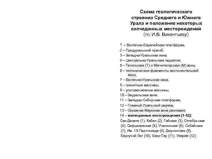    Схема геологического  строения Среднего и Южного  Урала и положение