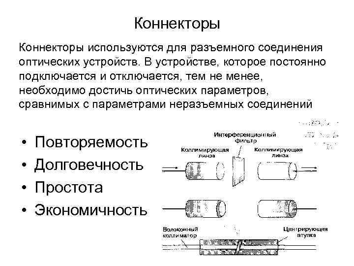 Коннекторы используются для разъемного соединения оптических устройств. В устройстве, которое Коннекторы используются для разъемного соединения оптических устройств. В устройстве, которое