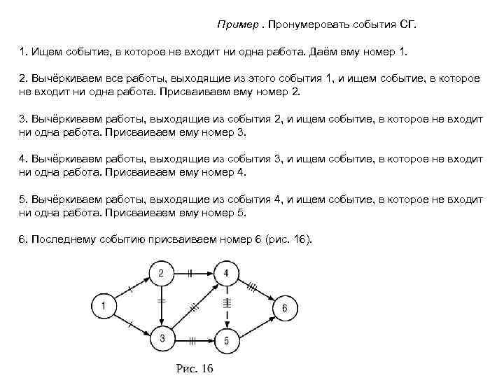       Пример. Пронумеровать события СГ.  1. Ищем событие,
