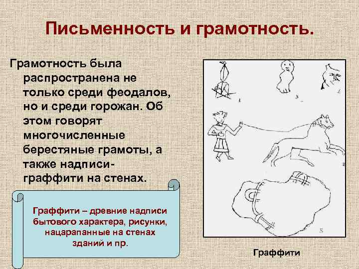  Письменность и грамотность. Грамотность была  распространена не  только среди феодалов, но